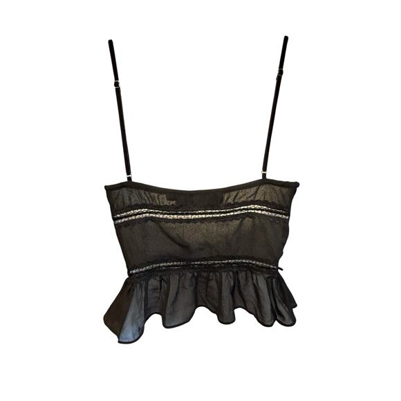 ASTR The Label NWT Tie Front Peplum Camisole XS Black Sheer Romantic Whimsygoth - Picture 5 of 9